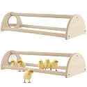 JEUIHAU 2 PCS 13 Inch Wooden Chick Training Perch with Mirror, Freestanding Chicken Roosting Bar, Chicken Perch for Parrots and Small Chicks