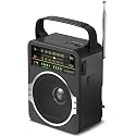JEUJUG Portable AM FM Radio, Bluetooth 5.0 Radios 5 Watts Loud Speaker,FM Radio Built-in Rechargeable Battery/DC D*4 Cell Battery Operated &amp; AC Power Plug in Wall Black