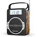 JEUJUG Radio Portable AM FM Digital Radios Clock Radio with Bluetooth 5 Watts Loud Speaker Rechargeable AM FM Radios Plug in Wall Battery Operated Best Reception for Home Outdoor Great Retro