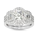 Jeulia 2 Carat Engagement Halo Rings for Women Sterling Silver Round Cut Bridal Set Cubic Zirconia Wedding Diamond Band Rings Promise Anniversary Rings for Her