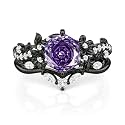 Jeulia 2PCS Wedding Ring Set for Women 1.5 ct Black Thorn Purple Rose Cut 925 Sterling Silver Gothic Bat Design Engagement Ring Vintage Jewelry with Gift Box