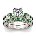 Jeulia 3 Carat CZ Solitaire Engagement Rings Halo Milgrain Heart Cut Sterling Silver Ring Set Promise Engagement Wedding Anniversary Rings Bridal Sets for Women