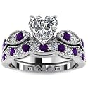 Jeulia 3 Carat CZ Solitaire Engagement Rings Halo Milgrain Heart Cut Sterling Silver Ring Set Promise Engagement Wedding Anniversary Rings Bridal Sets for Women