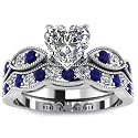 Jeulia 3 Carat CZ Solitaire Engagement Rings Halo Milgrain Heart Cut Sterling Silver Ring Set Promise Engagement Wedding Anniversary Rings Bridal Sets for Women