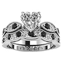 Jeulia 3 Carat CZ Solitaire Engagement Rings Halo Milgrain Heart Cut Sterling Silver Ring Set Promise Engagement Wedding Anniversary Rings Bridal Sets for Women