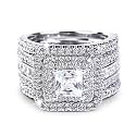 Jeulia 3 PC Enhancer Ring Set for Women 925 Sterling Silver Princess Cut Diamond Engagement Rings Cubic Zirconia Halo Solitaire Wedding Rings Anniversary Promise Rings for Her with Jewelry Box