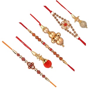 combo of 3 thread dora rakhi wtth 3 lumba set for brother bhaiya bhabhi