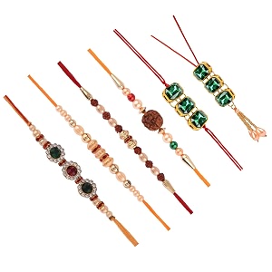 combo of 3 thread dora rakhi wtth 3 lumba set for brother bhaiya bhabhi