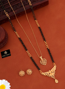 jewel world combo of 2 pcs 24 inch long 1 gram gold  18 inch short mangalsutra for women brass copper mangalsutra
