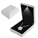 Jewelry Box, LED Lighted Pendant Box, Necklace Bracelet Rings Pendant Storage Gift Case, Light Up Pendant Case, for Wedding Proposal, Engagement Valentine's Day Favors Charms, 7*9*3.3cm, White