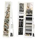 Jewelry Cabinet Standing, Lockable Armoire With Adjustable Lights and Full-Length Mirror, Space-Saving Organizer, 360°Swivel White