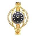 JewelryWe Bracelet Watches for Women: Stainless Steel Chunky Cuff Wrisrwatch - Analog Quartz Arabic Numerals Dial with Zircon Hollow Bezel Case - for Daily Office