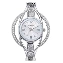 JewelryWe Bracelet Watches for Women: Stainless Steel Chunky Cuff Wrisrwatch - Analog Quartz Arabic Numerals Dial with Zircon Hollow Bezel Case - for Daily Office