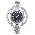 JewelryWe Bracelet Watches for Women: Stainless Steel Chunky Cuff Wrisrwatch - Analog Quartz Arabic Numerals Dial with Zircon Hollow Bezel Case - for Daily Office