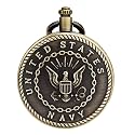 JewelryWe Bronze Retro Pocket Watch Men's United States Marine Corps Veterans Quartz Watch for Father's Day