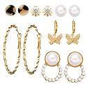 Jewels Galaxy Stylish Pearl & AD Multi Designs Stunning 6 Pair of Earrings For Women/Girls