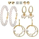 Jewels Galaxy Stylish Pearl & AD Multi Designs Stunning 6 Pair of Earrings For Women/Girls