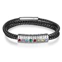 Jewelstruck Fathers Day Custom Bracelet for Men Personalized Leather Bracelets Customized Beads Engraved 1-8 Birthstone Names Jewelry Gifts for Men Husband Christmas Valentines