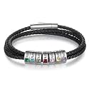 Jewelstruck Fathers Day Custom Bracelet for Men Personalized Leather Bracelets Customized Beads Engraved 1-8 Birthstone Names Jewelry Gifts for Men Husband Christmas Valentines