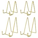 Jewem Gold Plate Stands for Display, 4 Pack Picture Frame Stand, Decorative Iron Plate Holder Display Stand for Picture, Photo,Book, and Art, Small Easels for Display Tabletop, Plaque Stand