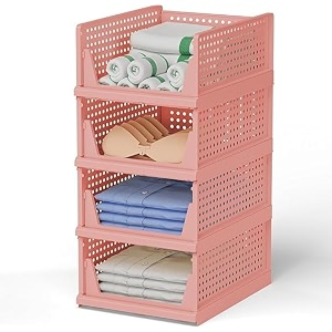 foldable plastic wardrobe organizer - stackable storage solution for clothes ideal for bathroom kitchen and bedroom use pack of 12 pink