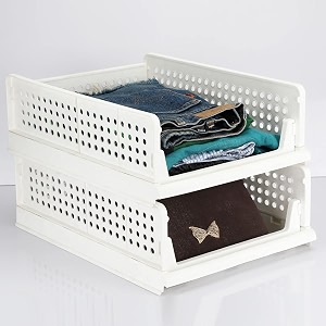 foldable plastic wardrobe organizer - stackable storage solution for clothes ideal for bathroom kitchen and bedroom use pack of 8 blue