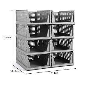 foldable plastic wardrobe organizer - stackable storage solution for clothes ideal for bathroom kitchen and bedroom use pack of 10 grey