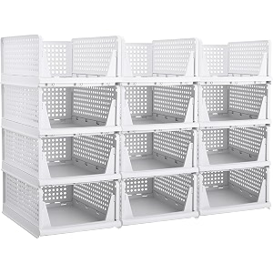 foldable plastic wardrobe organizer - stackable storage solution for clothes ideal for bathroom kitchen and bedroom use pack of 12 white