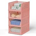 Foldable Plastic Wardrobe Organizer - Stackable Storage Solution for Clothes, Ideal for Bathroom, Kitchen, and Bedroom Use (Pack of 12, Pink)