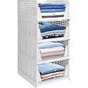 Foldable Plastic Wardrobe Organizer - Stackable Storage Solution for Clothes, Ideal for Bathroom, Kitchen, and Bedroom Use (Pack of 4, White)