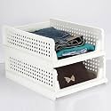 Foldable Plastic Wardrobe Organizer - Stackable Storage Solution for Clothes, Ideal for Bathroom, Kitchen, and Bedroom Use (Pack of 4, Multicolor)