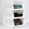 Foldable Plastic Wardrobe Organizer - Stackable Storage Solution for Clothes, Ideal for Bathroom, Kitchen, and Bedroom Use (Pack of 3, White)