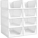 Foldable Plastic Wardrobe Organizer - Stackable Storage Solution for Clothes, Ideal for Bathroom, Kitchen, and Bedroom Use (Pack Of 8, White)