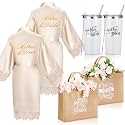 Jeyiour 6 Pcs Mother of the Bride Gifts Robe Tote Tumbler, Champagne