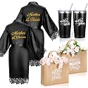 Jeyiour 6 Pcs Mother of the Bride Gifts Robe Tote Tumbler, Black