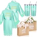 Jeyiour 6 Pcs Mother of the Bride Gifts Robe Tote Tumbler, Sage Green