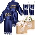 Jeyiour 6 Pcs Mother of the Bride Gifts Robe Tote Tumbler, Navy Blue