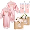 Jeyiour 6 Pcs Mother of the Bride Gifts Robe Tote Tumbler,Pink