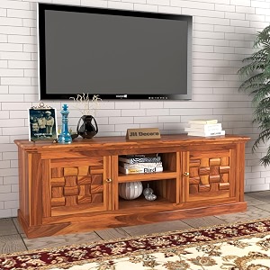 davis solid sheesham wood tv cabinet with 2 door amp 2 shelf storage for living roombedroom solid wood tv entertainment unit honey finish