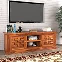 Davis Solid Sheesham Wood TV Cabinet with 2 Door &amp; 2 Shelf Storage for Living Room/Bedroom, Solid Wood TV Entertainment Unit (Honey Finish)