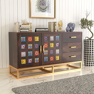 sideboard cabinet for living room  solid sheesham wood cabinet amp sideboard for bedroom wooden storage cabinet with drawers  kitchen crockery cupboard walnut finish