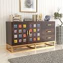 Sideboard Cabinet for Living Room | Solid Sheesham Wood Cabinet &amp; Sideboard for Bedroom| Wooden Storage Cabinet with Drawers | Kitchen Crockery Cupboard (Walnut Finish)