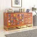Sideboard Cabinet for Living Room | Wooden Storage Cabinet with Drawer | Buffet Cabinet &amp; Sideboard | Kitchen Crockery Cabinet for Dining Room Furniture (Honey Finish)