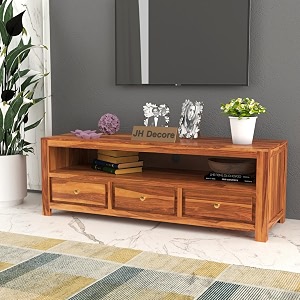 lavis solid sheesham wood tv cabinet with 3 door amp 1 shelf storage for living room bed room hotel solid wood tv entertainment unit natural teak finish