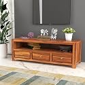 Lavis Solid Sheesham Wood TV Cabinet with 3 Door &amp; 1 Shelf Storage for Living Room, Bed Room, Hotel, Solid Wood TV Entertainment Unit (Natural Teak Finish)