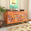 Sideboard Cabinet for Living Room | Solid Sheesham Wood Buffet Cabinet with Storage | Wooden StorageCrockery Cabinet for Home Kitchen Furniture (Honey Finish)