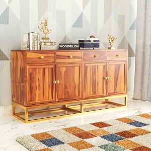 sideboard cabinet for living room  solid wood 2 doors amp 3 drawers with storage  drawing room office amp lounge natural finish
