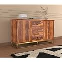 Solid Sheesham Wood Sideboard Cabinet for Living Room | Wooden Cupboard Storage Cabinet with Drawers &amp; Doors | Wooden Kitchen Crockery Cabinet for Home | (Honey Finish)