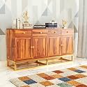 Sheesham Wood Sideboard Cabinet for Living Room | Solid Sheesham Wooden Kitchen Crockery Storage Cabinet with Drawers &amp; Doors | Sheesham Wood Cupboard for Home (Honey Finish)