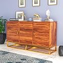 Wren Solid Sheesham Wood Sideboard Cabinet with 3 Drawers and 2 Doors Storage, Wooden Cabinet with Metal Stand for Living Room, Home &amp; Office (Honey Finish)
